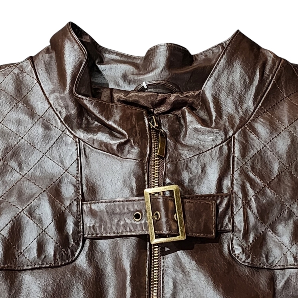 Jessica London Leather Jacket 26W Brown Plus Size 3X Quilted Moto - Picture 5 of 12